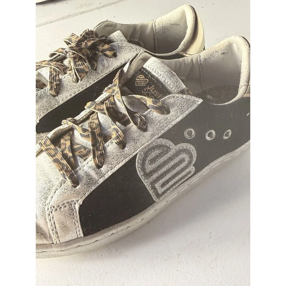 Justice Sport Sneakers Girls Size 3 Black Silver Gold Cheetah Laces Low Top NWT